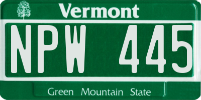 VT license plate NPW445
