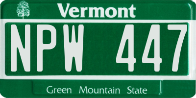 VT license plate NPW447