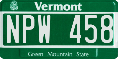 VT license plate NPW458