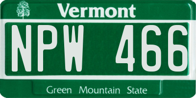 VT license plate NPW466