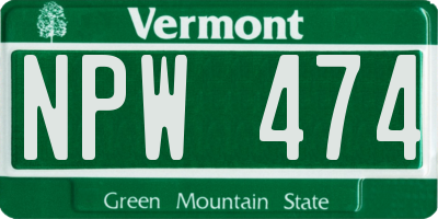 VT license plate NPW474