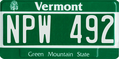 VT license plate NPW492