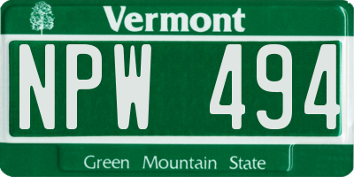 VT license plate NPW494