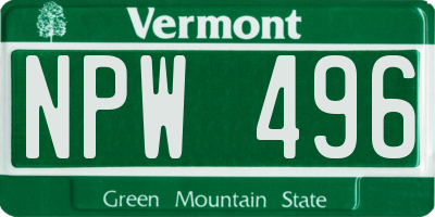 VT license plate NPW496