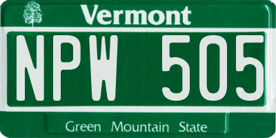 VT license plate NPW505