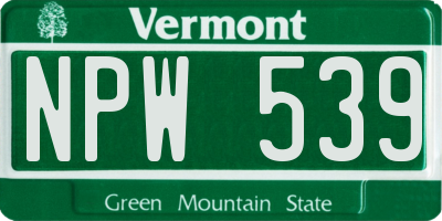 VT license plate NPW539