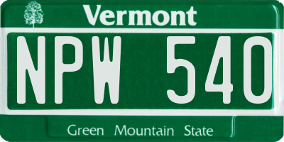 VT license plate NPW540