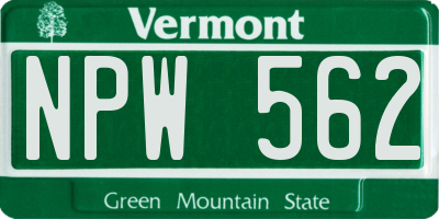 VT license plate NPW562