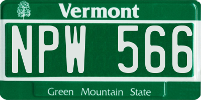 VT license plate NPW566