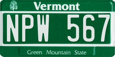 VT license plate NPW567