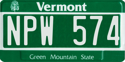 VT license plate NPW574