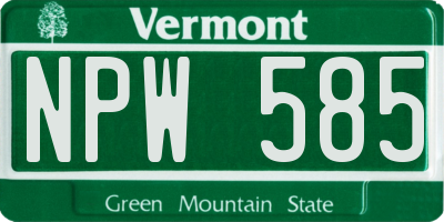 VT license plate NPW585