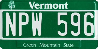 VT license plate NPW596