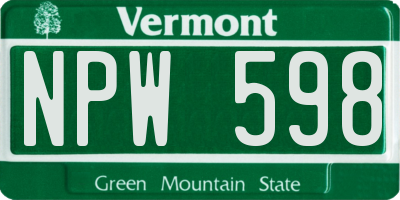 VT license plate NPW598