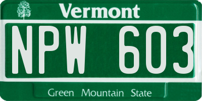 VT license plate NPW603