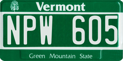 VT license plate NPW605