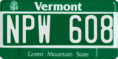 VT license plate NPW608