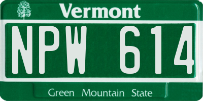 VT license plate NPW614