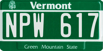 VT license plate NPW617