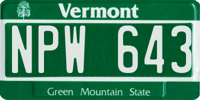 VT license plate NPW643