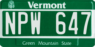 VT license plate NPW647