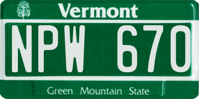 VT license plate NPW670