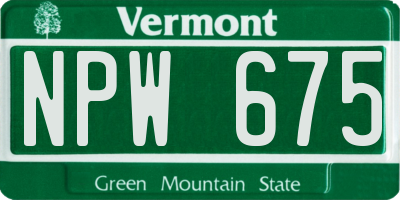 VT license plate NPW675