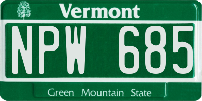 VT license plate NPW685