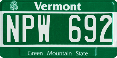 VT license plate NPW692