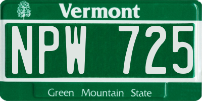 VT license plate NPW725