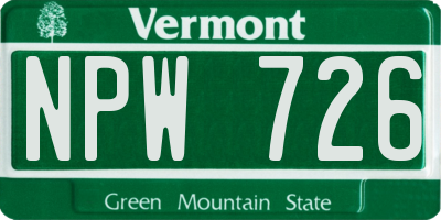 VT license plate NPW726