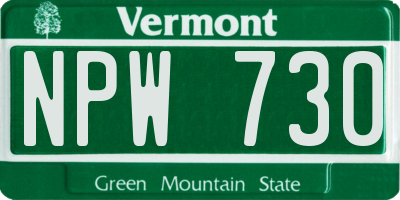 VT license plate NPW730