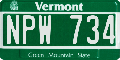 VT license plate NPW734