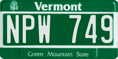 VT license plate NPW749