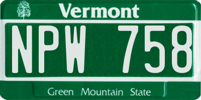 VT license plate NPW758