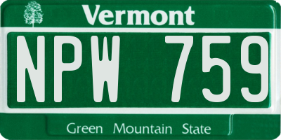 VT license plate NPW759