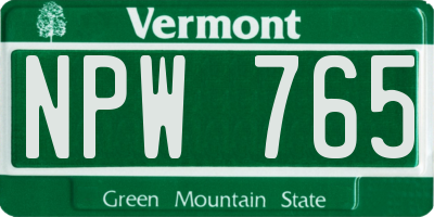 VT license plate NPW765
