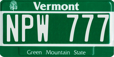VT license plate NPW777