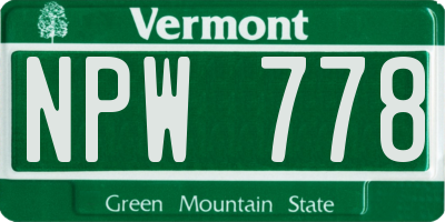 VT license plate NPW778