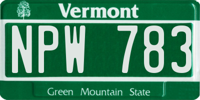 VT license plate NPW783