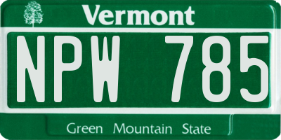 VT license plate NPW785