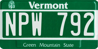 VT license plate NPW792