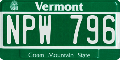 VT license plate NPW796