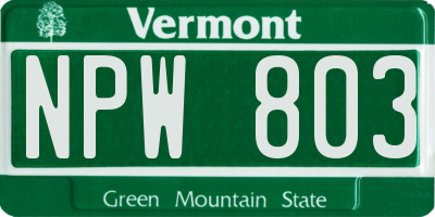 VT license plate NPW803