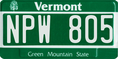 VT license plate NPW805