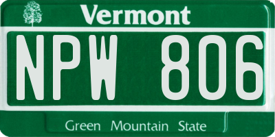VT license plate NPW806