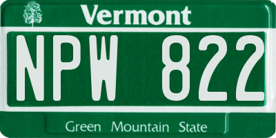 VT license plate NPW822