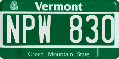 VT license plate NPW830