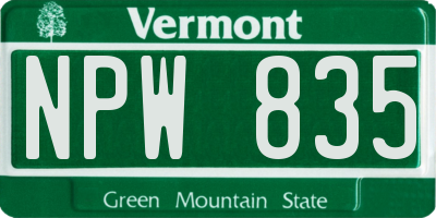 VT license plate NPW835