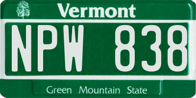 VT license plate NPW838